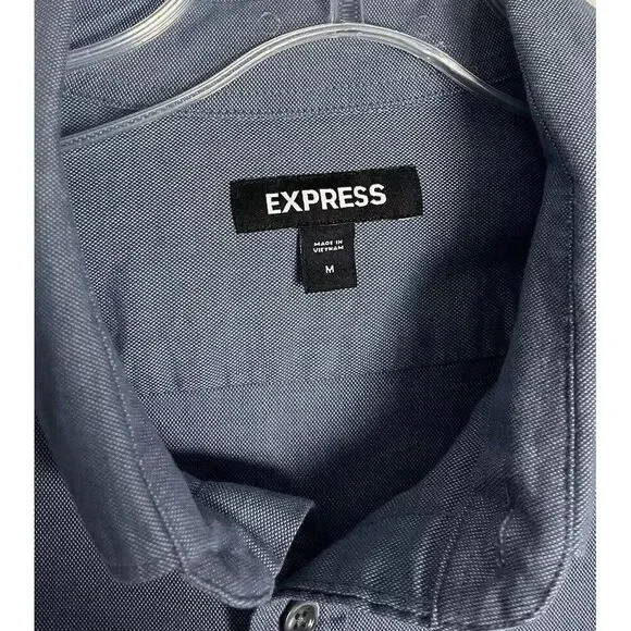 Express Button Down Blue Dress Shirt Men's Size M Cotton Long Sleeve - Picture 7 of 7